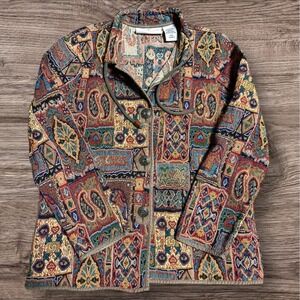 Two Twenty Womens Elephant Abstract Tapestry Jacket Size Medium Boho Art To Wear